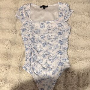 Floral Blue and White Bodysuit